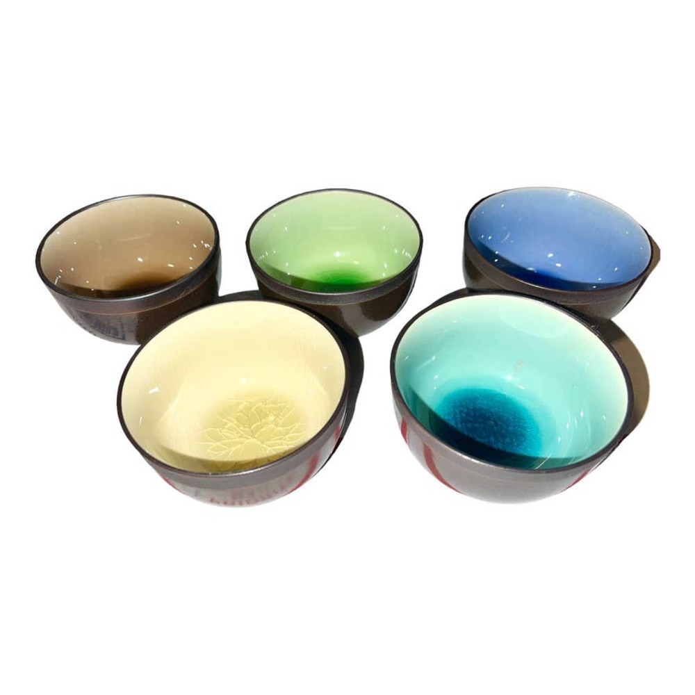 Japanese Sushi Tea Cup 3.75"D x 2.25"H Ceramic Crackle Utsuwa Made in Japan